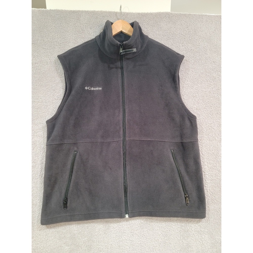 Columbia Men's L Black Fleece Vest Full Zip Core Classic Outdoor Hiking Layer